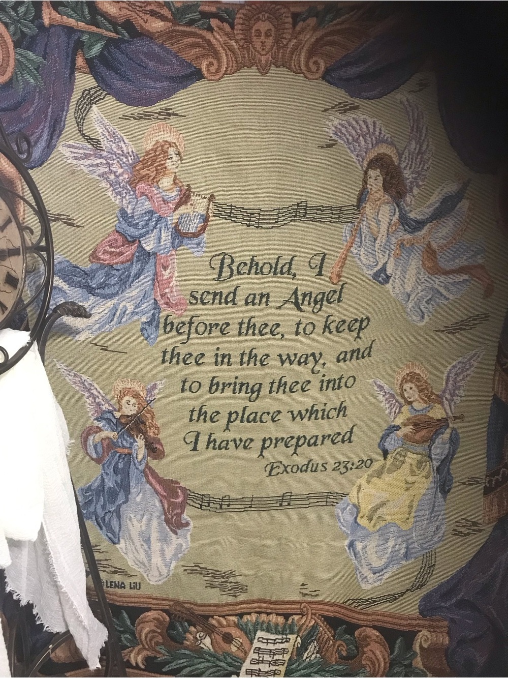 Angelic Tapestry Wall Hanging or Throw in Pastel Blue, Pink & Cream -